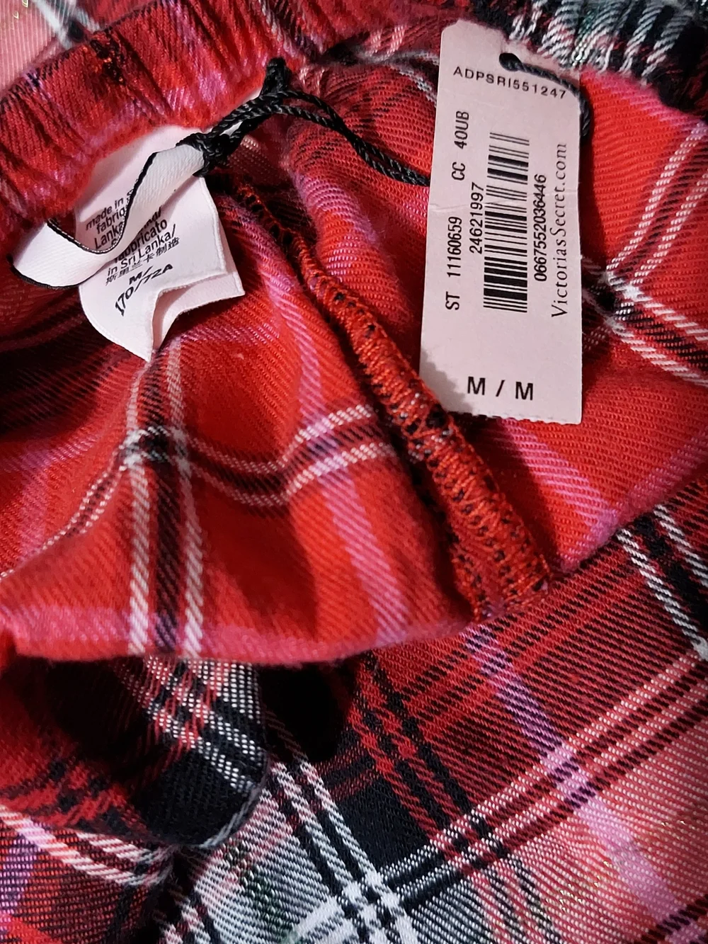 NWT Victoria's Secret Black, Pink & Red Plaid Pajama Sleep Pant Sz M